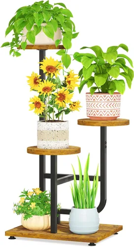 Miniatura 17 de LASZOLA Soporte para plantas de 5 niveles alto de madera y metal para interiores para macetas de servicio pesado, estante vertical grande