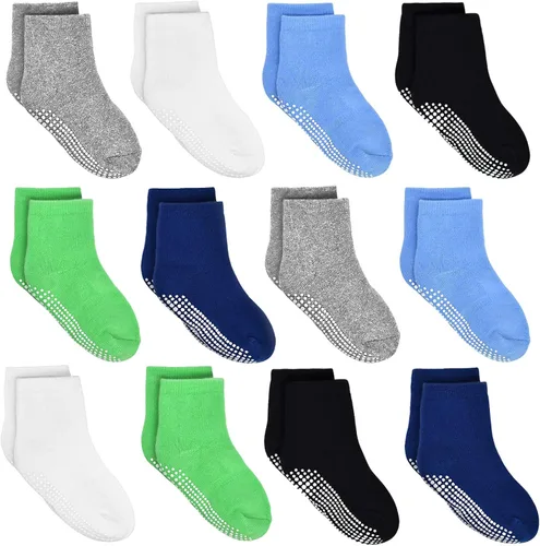 Tphon Calcetines antideslizantes para niños pequeños 12 pares de calcetines adhesivos antideslizantes para bebés de 1 a 10 años