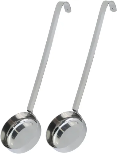 Miniatura 10 de Cucharón de cocina de acero inoxidable 201 de acero inoxidable de 10.55 pulgadas con ganchos y asas largas para remover, porciones y servir sopas