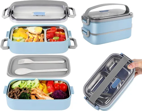 Miniatura 14 de Lonchera Bento para niños, mujeres y hombres, 47 onzas, 2 compartimentos, para ensalada, aperitivos, ensalada, paquete de preparación de alimentos