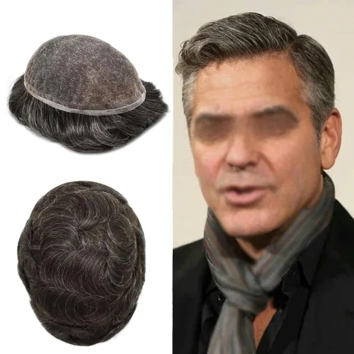 Miniatura 57 de Toupee For Men Real Human Hair System Mens Hair Piece Breathable Mens Toupee Durable Men Hairpiece 6X8#1 Jet Black 80% Density