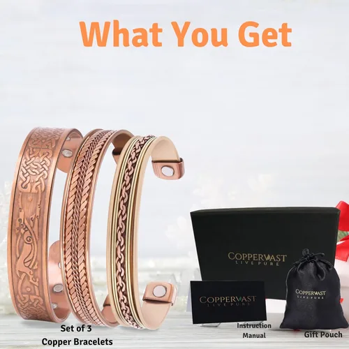 Miniatura 40 de Pulseras de cobre para hombres y mujeres Juego de 3 con caja de regalo Hecho a mano 100% cobre Regalo para mujeres y hombres