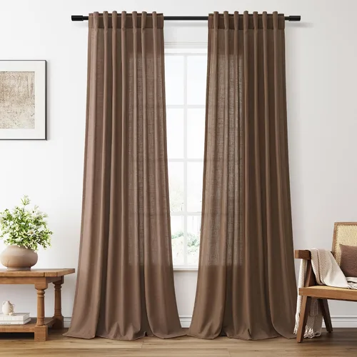 Miniatura 35 de Aersas Aqua Green Linen Curtains 84 Inches Long 2 Panels Set Back Tab Rod Pocket Living Room Curtain Farmhouse Rustic Light Filtering Hook Drapes