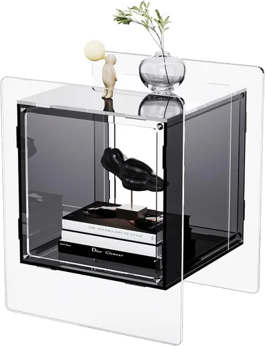 Mesita de noche acrílica colorida con estante de almacenamiento abierto, mesa auxiliar transparente para sala de estar (1, negro)