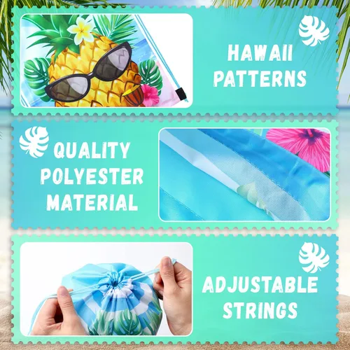 Miniatura 3 de Frienda 24 bolsas hawaianas para recuerdos de fiesta hawaiana Aloha con cordón, mochila tropical de flamenco, bolsas de regalo para cumpleaños