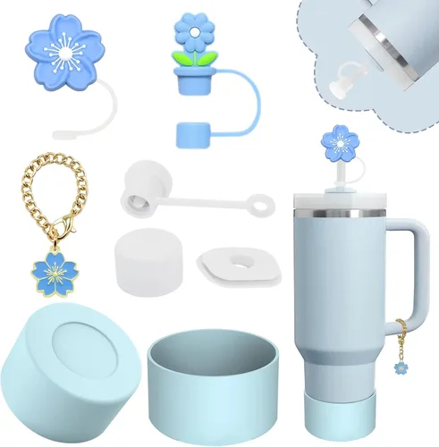 Miniatura 36 de Conjunto de accesorios para taza Stanley, incluye 2 piezas de cubierta de pajita de 0.4 pulgadas, 1 tapón antiderrame de silicona, 1 lindo encanto