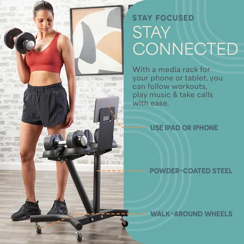 Miniatura 5 de Lifepro PowerFlow Pro Stand — Adjustable Dumbbell Stand & Rack with Locking Wheels Phone/Tablet Holder — Compatible with PowerFlow Plus, PowerUp