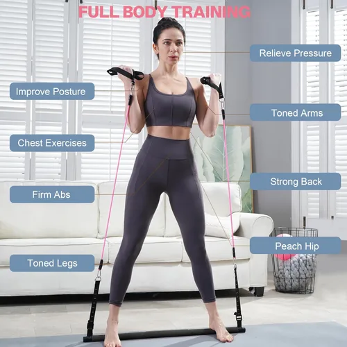 Miniatura 2 de Kit de Barra de Pilates Kisnbld con Bandas de Resistencia, Barra de Pilates Multifuncional con 3 Bandas de Resistencia para Ejercicios, Equipo