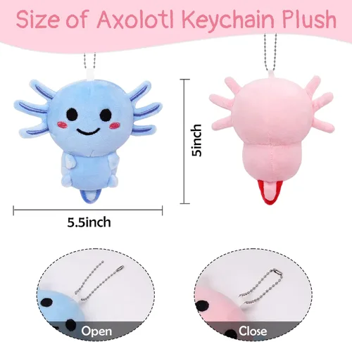 Miniatura 2 de 2 llaveros de peluche de ajolote, lindos animales de peluche de ajolote para niños, llavero pequeño y lindo de peluche de ajolote rosa y azul