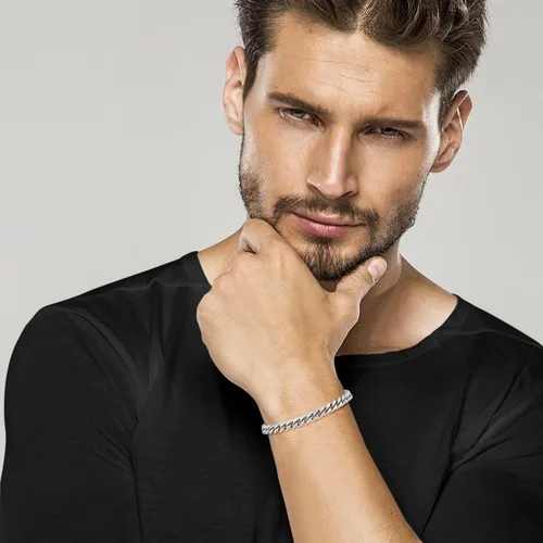Miniatura 4 de Miabella Pulsera de plata de ley 925 italiana de 0.126 in, 0.197 in, 0.276 in, cadena de eslabones cubanos bordillos, pulsera de plata de ley pesada