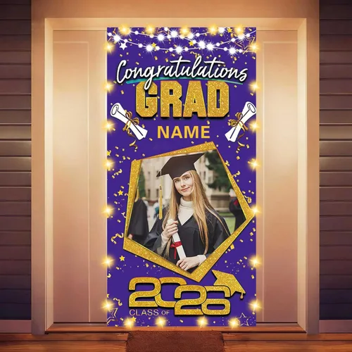 Miniatura 48 de Decoraciones personalizadas para fiestas de graduación 2026 – Cartel de felicitación de graduación grande – Cartel de fondo de graduación