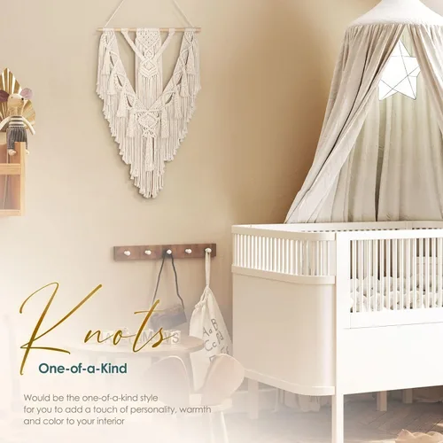 Miniatura 5 de ANROYE Macramé - Decoración bohemia para colgar en la pared, tapiz geométrico tejido de algodón, hecho a mano, arte bohemio con borla larga, adorno