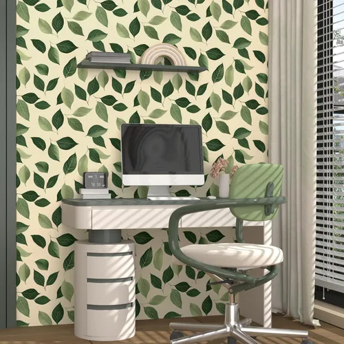 Miniatura 8 de Papel tapiz de hojas para despegar y pegar, papel de contacto con hojas de plantas verde oliva/beige, papel de pared botánico vintage, autoadhesivo