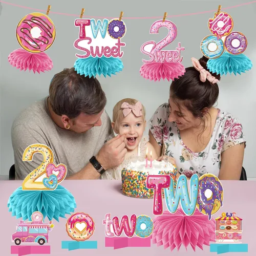 Miniatura 3 de Aodocuto 10 piezas de decoración de fiesta de segundo cumpleaños con dos donas para bebés niños y niñas, dona dos dulces suministros de fiesta