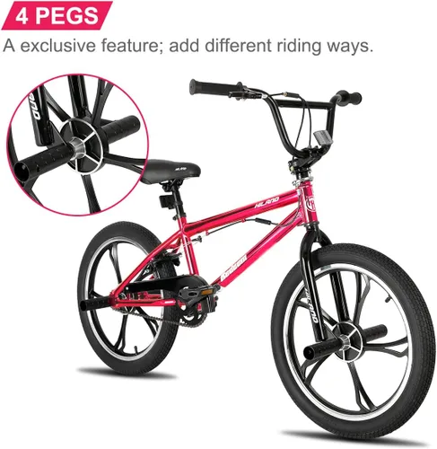Miniatura 5 de Hiland - Bicicleta BMX de 20 pulgadas para niños y niñas de 5 a 12 años, giro de 360 grados, 4 clavijas, bicicleta BMX de una velocidad para niños