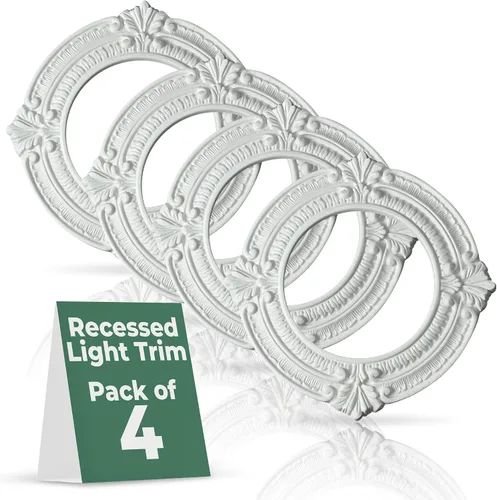 Miniatura 7 de Renovators Supply Manufacturing Moldura de Iluminación Empotrada de 10 pulgadas de Ancho de Poliuretano Blanco Ornamentada para Luces de Techo