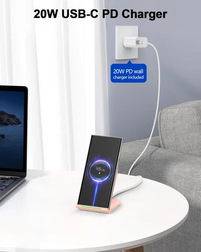 Miniatura 4 de Cargador inalámbrico con cargador de teléfono USB C, soporte de carga certificado Qi con adaptador PD de 20 W compatible con iPhone 17/17 Rosa