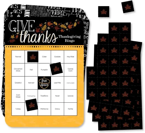 Big Dot of Happiness Give Thanks - Tarjetas de bingo y marcadores - Juego de bingo para fiesta de Acción de Gracias - Juego de 18
