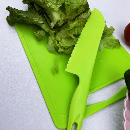 Miniatura 8 de Juego de cuchillos de plástico verde – Cuchillos grandes de 11 pulgadas y 8.7 pulgadas pequeños para cocina, preparación de alimentos y uso