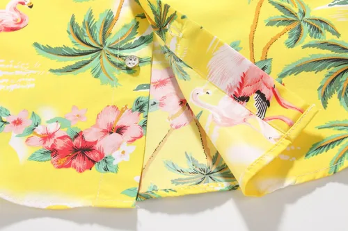 Miniatura 6 de SSLR Camisa hawaiana para niños grandes, camisa hawaiana para niños, camisa de flamencos, camisa Luau de manga corta para niños