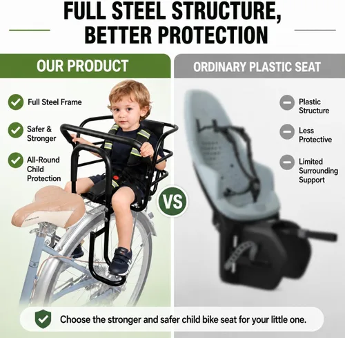 Miniatura 2 de Asiento trasero de bicicleta para niños, asiento trasero de bicicleta para niños con pedales de pie, pasamanos de respaldo, diseñado para niños