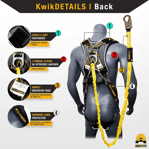 Miniatura 4 de KwikSafety - SCORPION Safety Harness [w/Attached 6ft Lanyard] Safety Harness Fall Protection Kit ANSI OSHA Premium