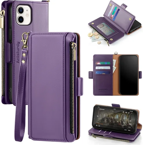 Miniatura 17 de Antsturdy Funda tipo cartera compatible con iPhone 12 Mini, funda de piel sintética con bloqueo RFID, funda para teléfono para mujeres y hombres