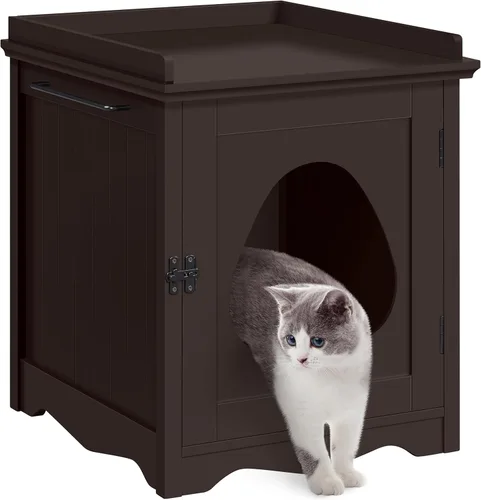 Miniatura 12 de Yaheetech Caja de arena para gatos, muebles de arena ocultos, baño para gatos, jaula para mascotas, banco de almacenamiento decorativo para Blanco
