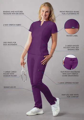 Miniatura 3 de Adar Addition Go-Higher - Juego de uniforme quirúrgico para mujer, camiseta con muescas y cuello en V, pantalones cargo quirúrgicos y ajustados