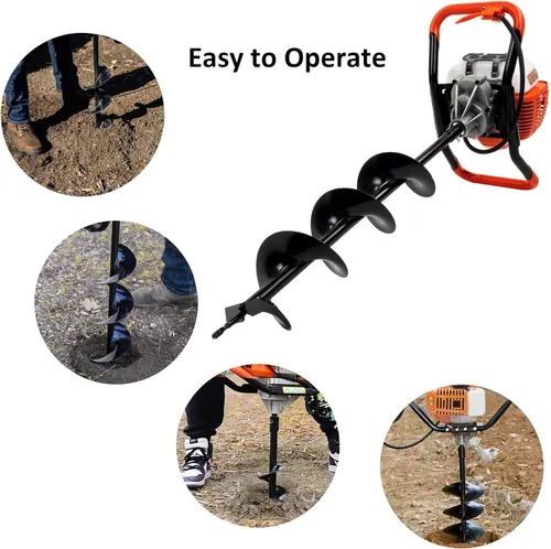 Miniatura 7 de Excavadora de agujeros para postes, excavadora de agujeros de poste de 2 tiempos de 62 cc, excavadora de tierra a gas, 3 brocas de taladro