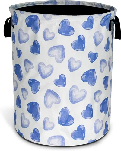 Cesta de lavandería con diseño de corazón azul, divertida bolsa plegable de tela Oxford, cesta de almacenamiento de ropa, organizador para baño,