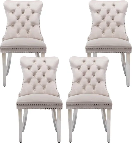 Miniatura 80 de Silla de comedor copetuda moderna de terciopelo para comedor, sillas de comedor tapizadas con remache de clavo, anillo trasero para cocina, comedor