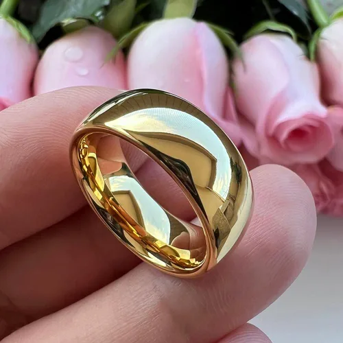 Miniatura 3 de TUTISS Anillos de tungsteno dorados de 0.157in, 0.236in, 0.315in, 0.394in, anillos de boda para hombres y mujeres, anillos de compromiso abovedados