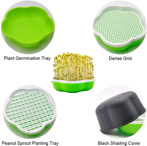 Miniatura 3 de Bandeja para germinar semillas con tapa, forma libre de suciedad y capacidad portátil, sin BPA, verde (2 unidades)