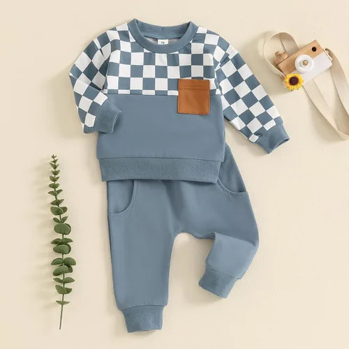 Miniatura 72 de Conjunto de sudadera de manga larga con cuello redondo y pantalones deportivos para bebés, ropa de invierno para bebé