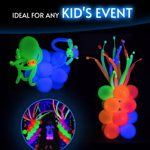 Miniatura 6 de Glow King Globos de neón para atar – Globos de fiesta fluorescentes que brillan en neón para atar animales de globo, suministros de fiesta reactivos