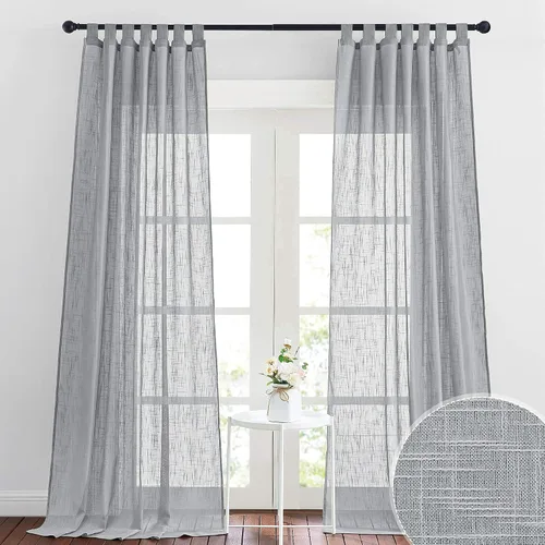 Miniatura 16 de RYB HOME - Cortinas de lino con textura transparente, 2 paneles