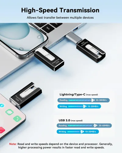 Miniatura 4 de Unidad Flash Certificada MFi para iPhone 256GB, Memoria Stick Thumb Drive USB Type-C 3 en 1 para Fotos Videos, Foto Stick de Almacenamiento Externo