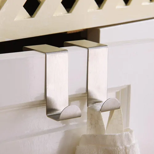 Miniatura 2 de Mziart Paquete de 4 ganchos reversibles de acero inoxidable para cajones de gabinete de oficina, cocina, toallero, perchero, color plateado