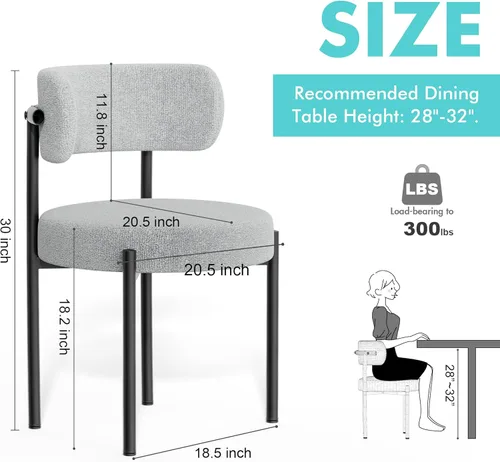 Miniatura 2 de PatioPerk - Juego de 6 sillas de comedor Boucle, de color gris claro, estilo de mediados de siglo moderno, con respaldo curvo, tapizadas en sherpa