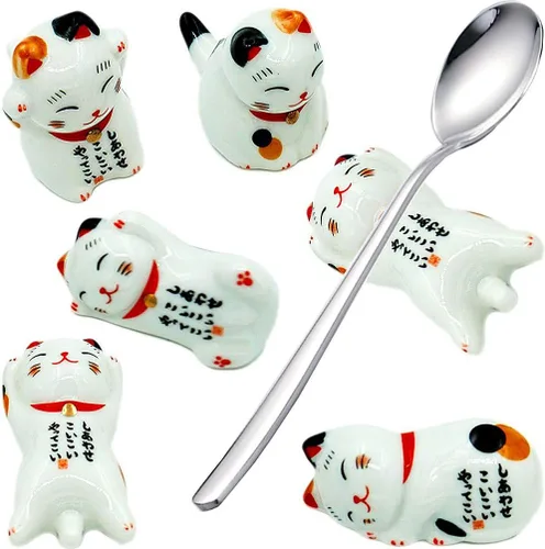 Paquete de 6 palillos de cerámica con forma de panda, cuchara, tenedores, cuchillos, vajilla de descanso, soporte de panda, adorno festivo para mesa