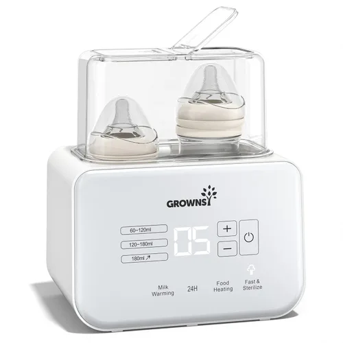 Calentador de biberones para bebé, Grownsy 8 en 1 calentador de leche rápido con temporizador para leche materna o fórmula, se ajusta a 2 biberones,