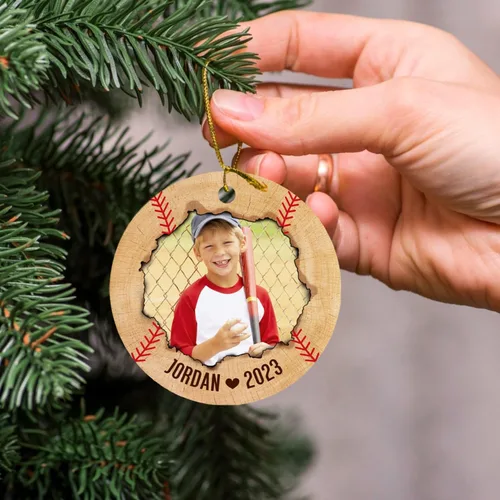 Miniatura 4 de Adorno de Navidad con foto de béisbol para niños y niñas, adorno personalizado con imagen de jugador de béisbol, árbol de Navidad, adorno de béisbol