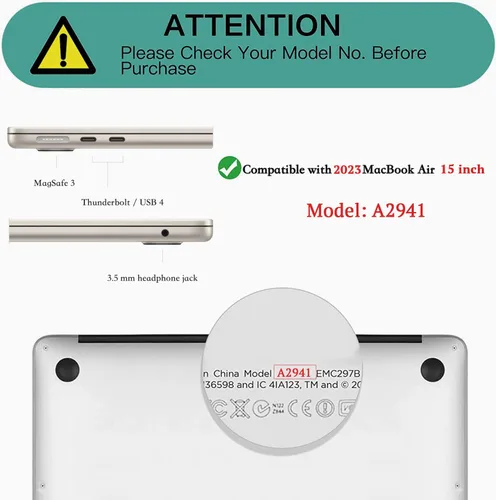 Miniatura 2 de Teryeefi Funda compatible con M3 MacBook Air de 15 pulgadas 2023 2024 versión A3114/A2941, carcasa rígida de plástico con cubierta de teclado
