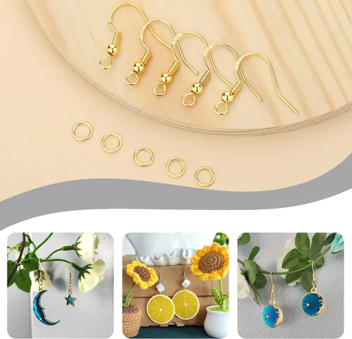 Miniatura 5 de MAIBAOTA Ganchos de Oro para Aretes para Hacer Joyas, 602 Piezas de Ganchos de Aretes Chapados en Oro Hipoalergénicos, Anillos de Salto, Accesorios