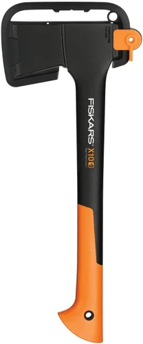 Fiskars Hacha de cortar S X10, Estuche de almacenamiento y transporte incluido, Longitud: 44 cm, Recubrimiento antiadherente, Cuchilla de acero de