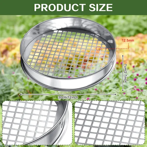 Miniatura 2 de Youyole Tamiz de suelo de 11.81 pulgadas para jardinería, arena y jardín, tamiz de suciedad para rocas, acero inoxidable, tamiz de acertijo