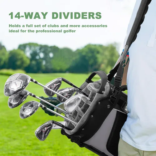 Miniatura 8 de UNIHIMAl Bolsa de golf de 14 vías, bolsa de golf de piel sintética para hombres y mujeres con parte superior de felpa, 10 bolsillos