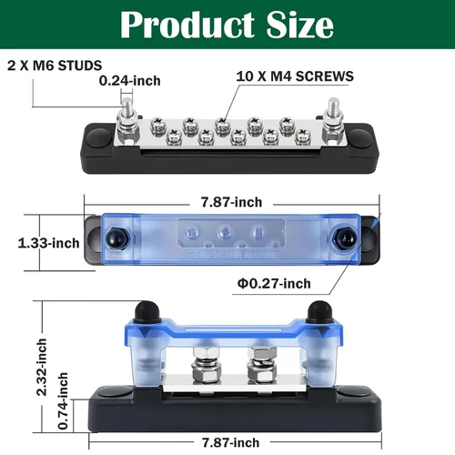 Miniatura 2 de LENKRAD Barras de autobús marinas M6 de 12 V, bloque de distribución de batería impermeable, bloque de terminales de alimentación de 150 A con 2