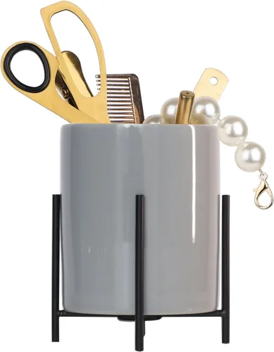 Miniatura 5 de Planet Pencil Cup Sturdy Metal Frame with White Ceramic Pen Holder For Desks and kitchen Appliance Holders